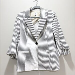 CAbi Women’s Ole Ticking Stripe Bell Sleeve Blazer Jacket Derby Preppy Size 8